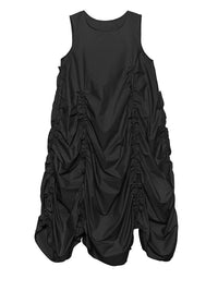 Minimalist Avant-Garde Draped Dress – Oversized Ruched Midi in Black-SimpleModerne