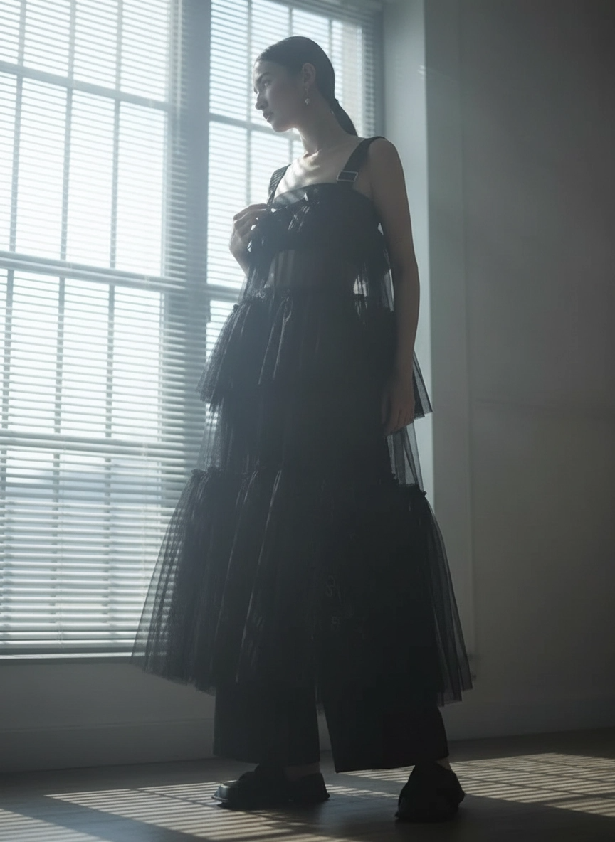 Black Tiered Tulle Pinafore Dress-SimpleModerne