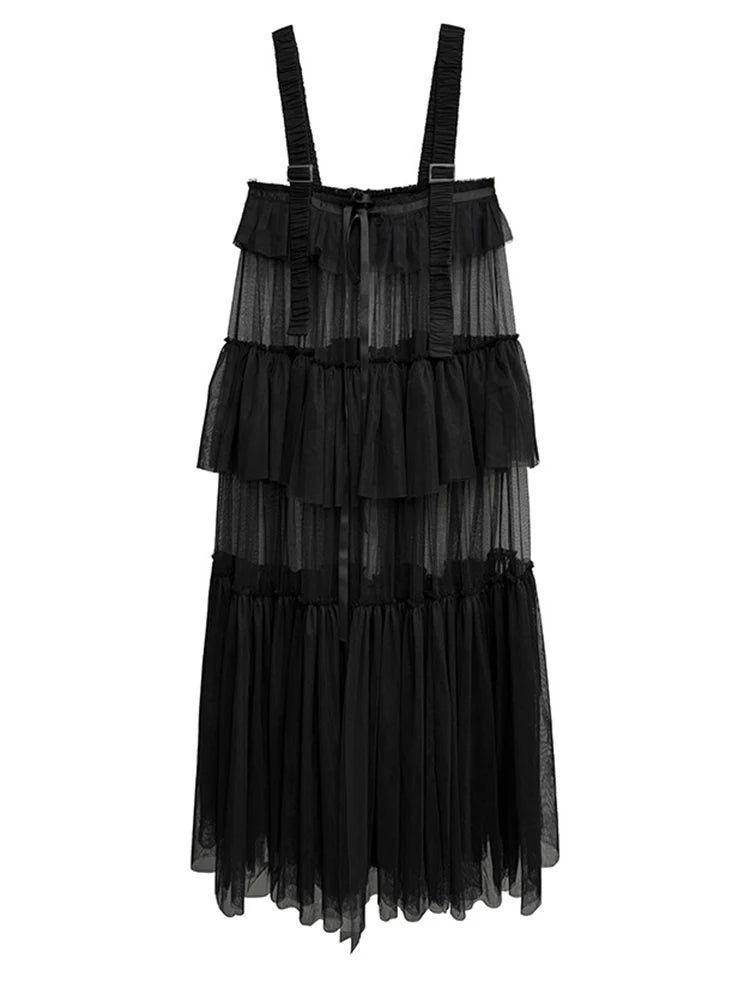 Black Tiered Tulle Pinafore Dress-SimpleModerne