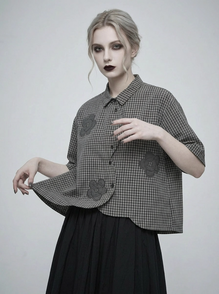 Casual Minimal Goth Check Shirt-SimpleModerne