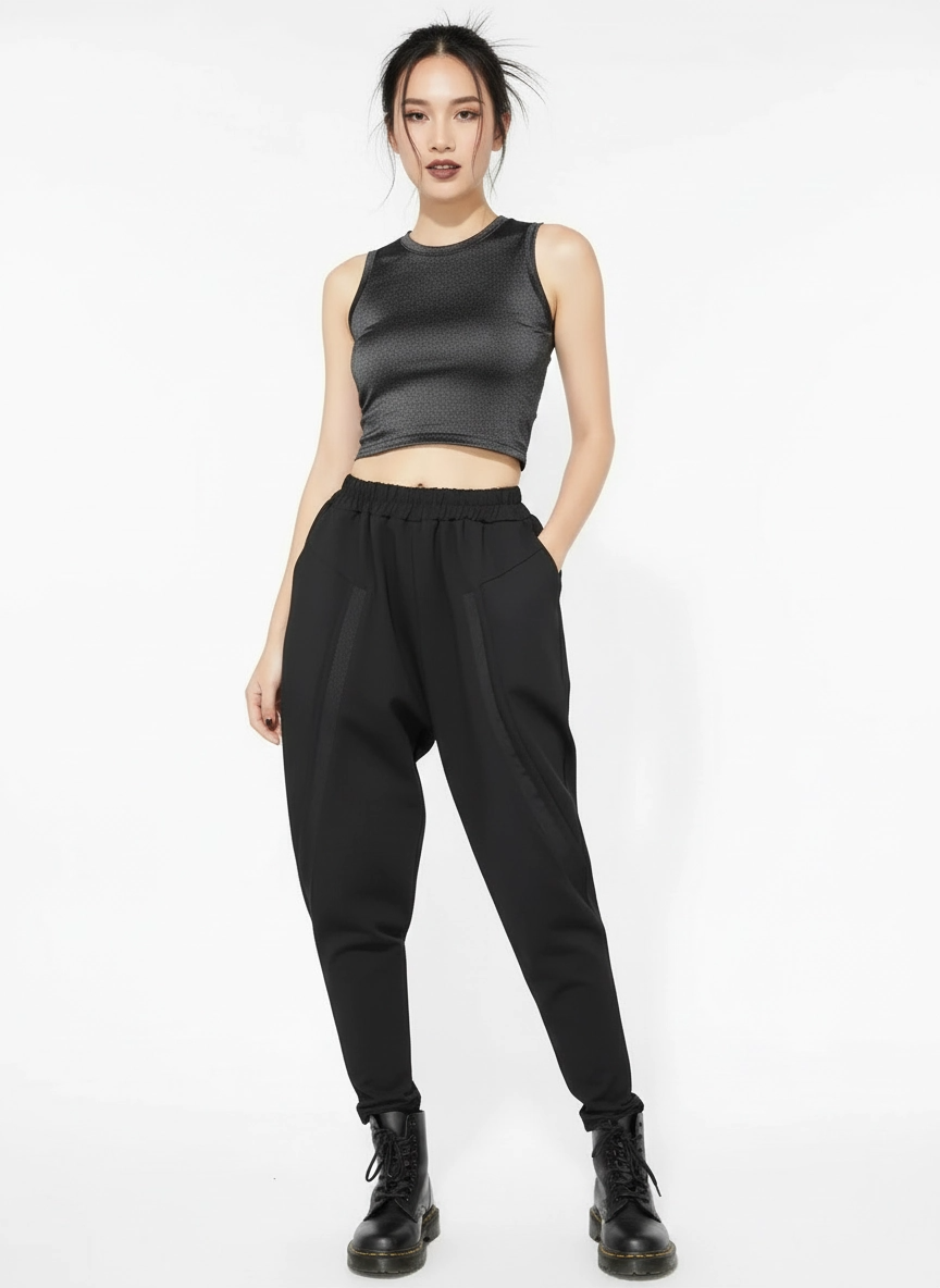 Re-launch Paneled Kinetic Harem Trousers - Obsidian Black-SimpleModerne