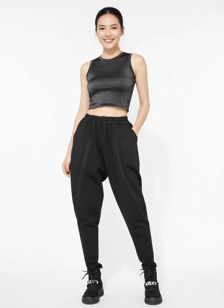 Re-launch Paneled Kinetic Harem Trousers - Obsidian Black-SimpleModerne