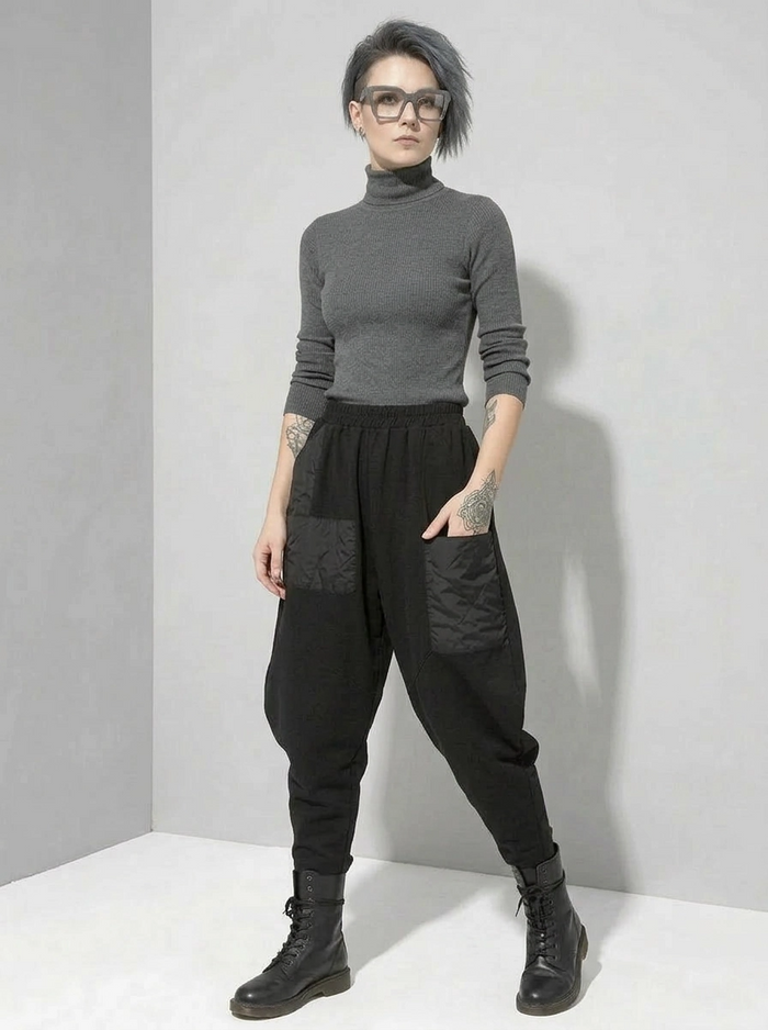 Irregular Utility Tapered Trousers – Black-SimpleModerne