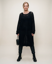 Open-Knit Mid-Calf Pullover Dress-SimpleModerne