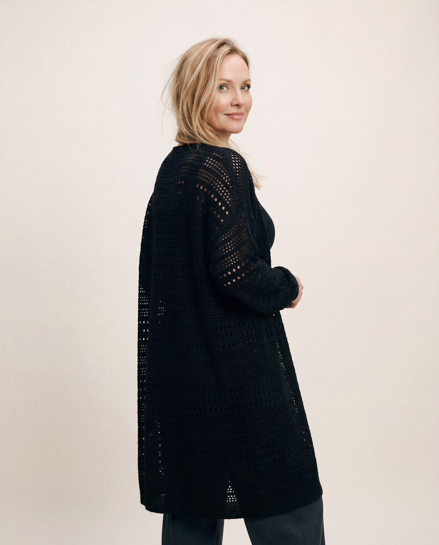 Open-Knit Mid-Calf Pullover Dress-SimpleModerne