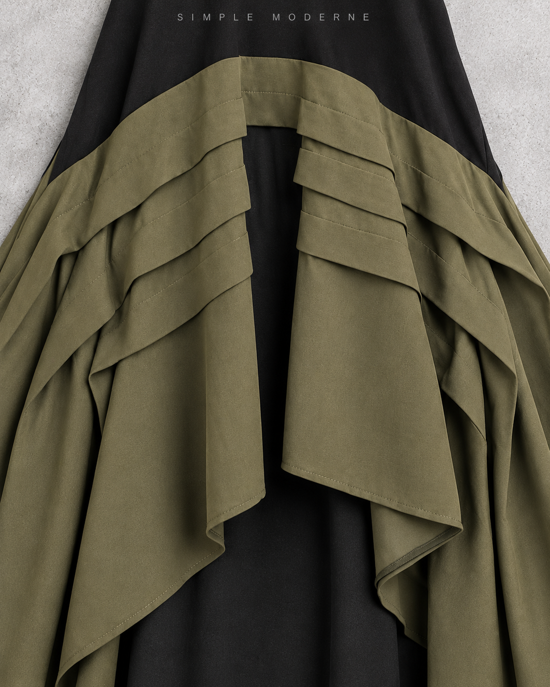 Khaki & Black Asymmetric Pleated Midi Dress-SimpleModerne