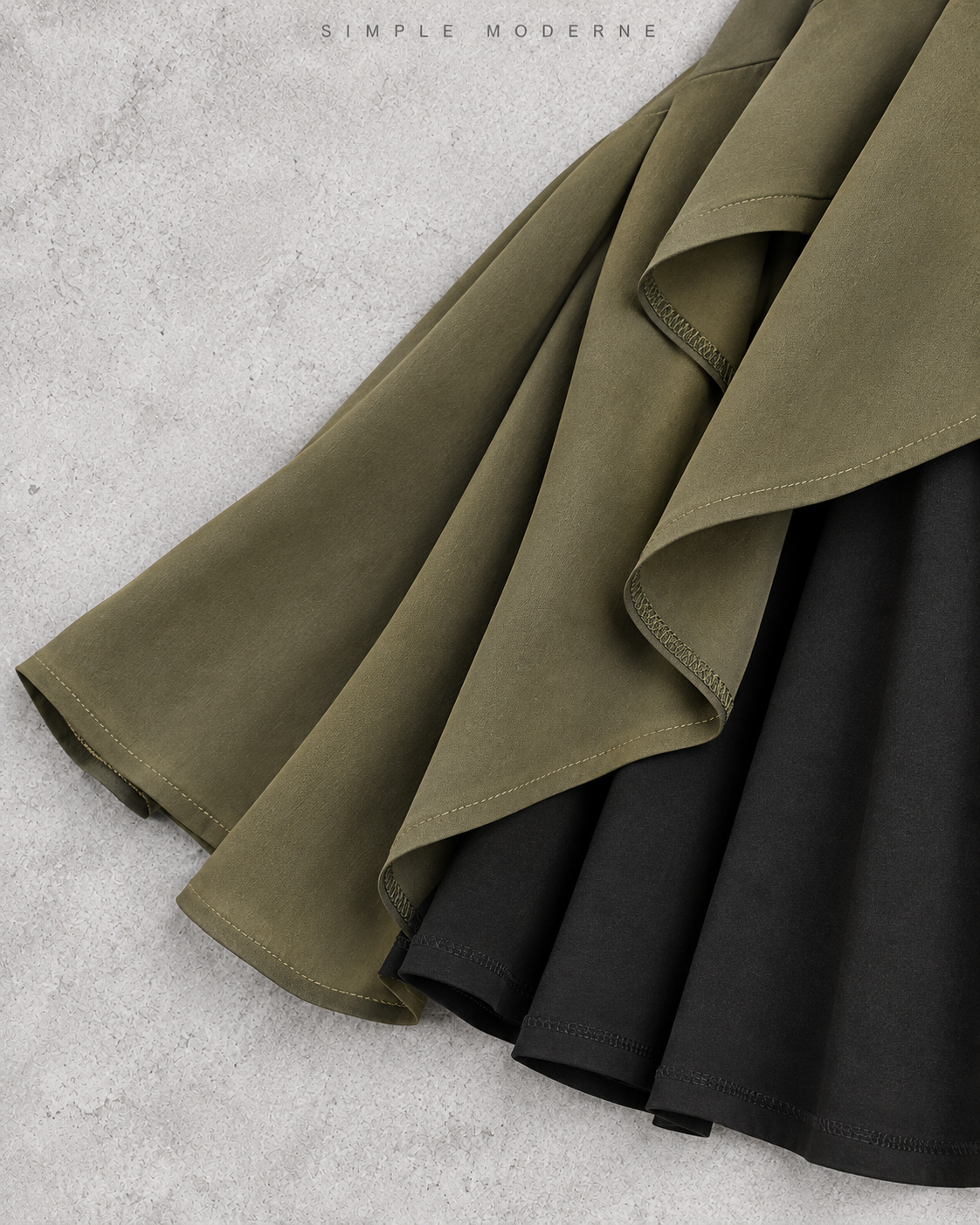 Khaki & Black Asymmetric Pleated Midi Dress-SimpleModerne
