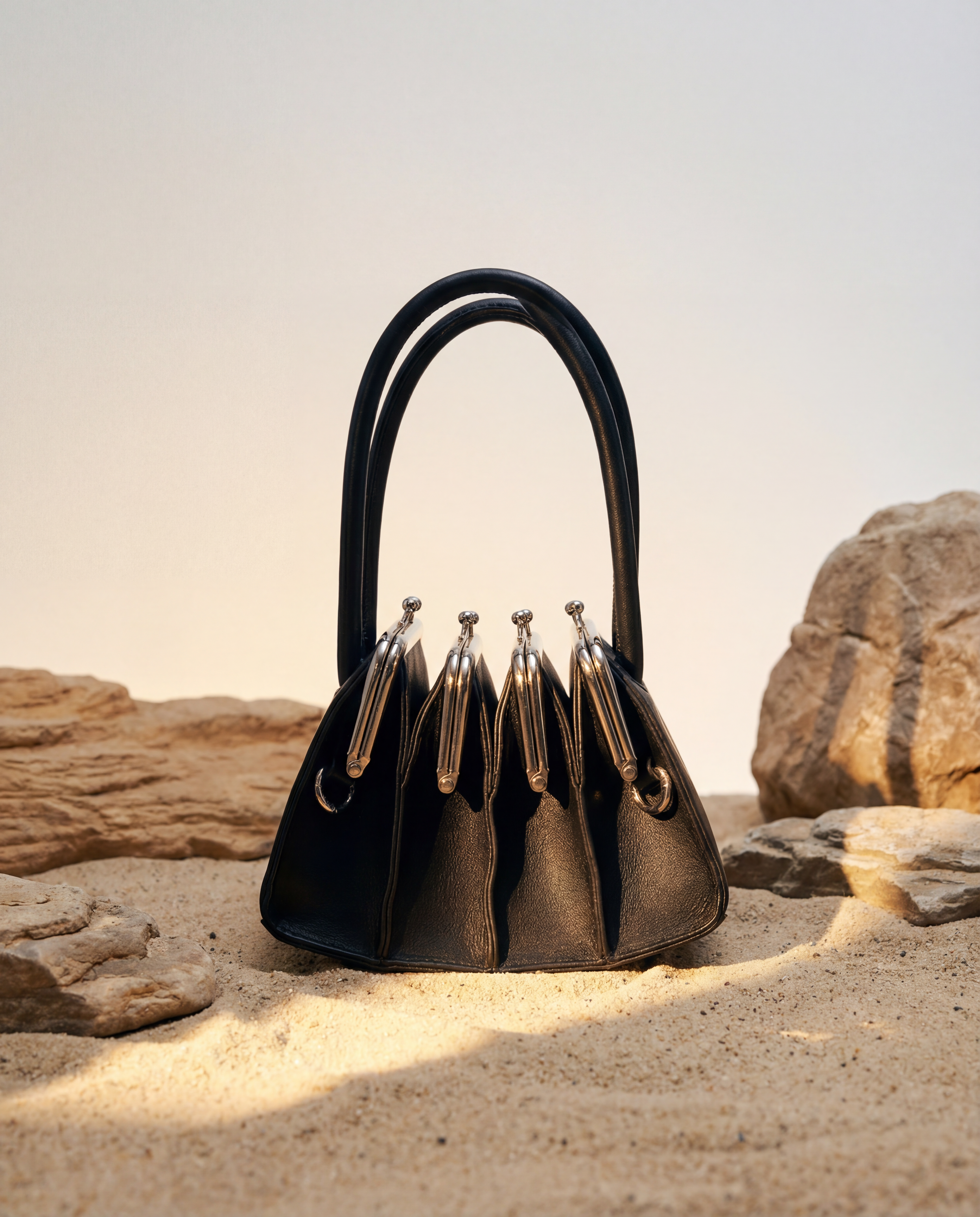 Chic Gothic Multi-Section Coin Bag – Unique Design with Dual Handles-SimpleModerne