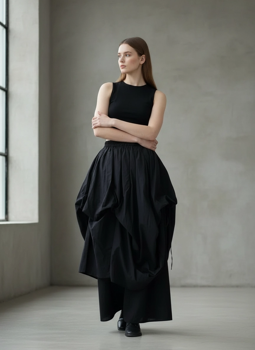 Layered Gothic Skirt – Black / White-SimpleModerne