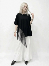 Minimalist Gothic Fringe T-Shirt – Casual Edge Statement Top-SimpleModerne