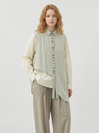 Natural Asymmetrical Button Vest-SimpleModerne
