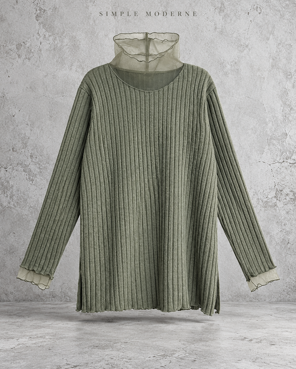 Olive Green Oversized Turtleneck Knit Sweater-SimpleModerne