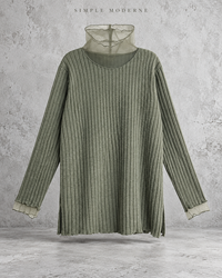 Olive Green Oversized Turtleneck Knit Sweater-SimpleModerne