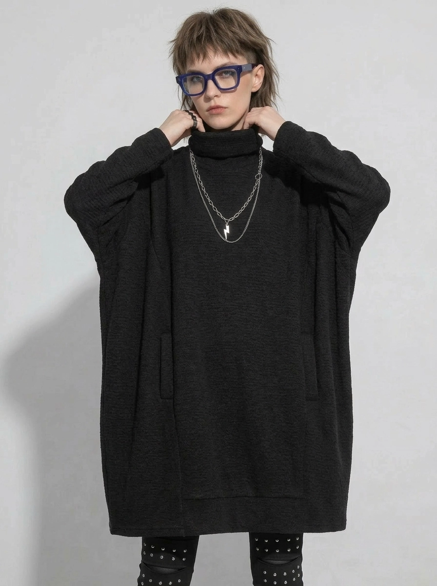 Oversized High-Neck Cocoon Pullover-SimpleModerne