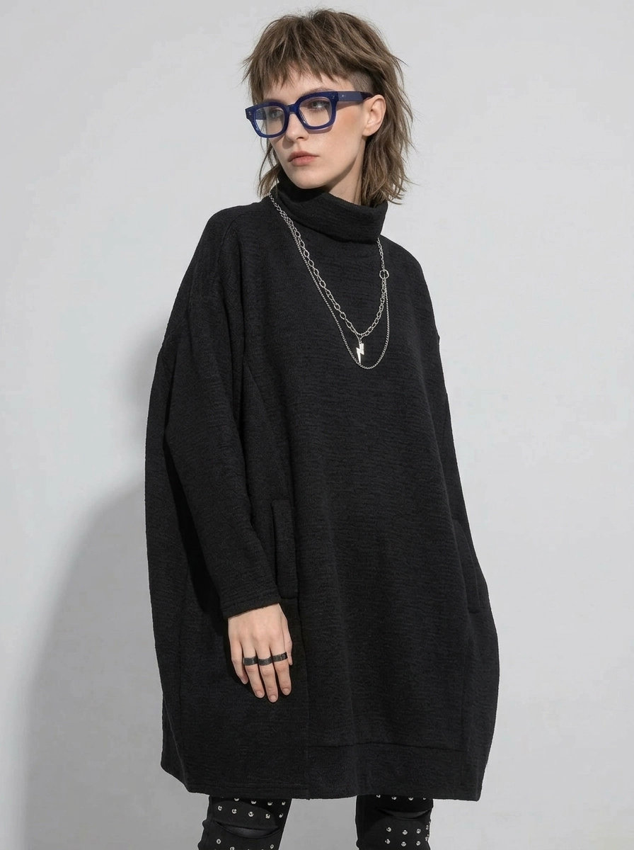 Oversized High-Neck Cocoon Pullover-SimpleModerne