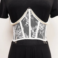 Pearl Lace Corset Black Belt-SimpleModerne
