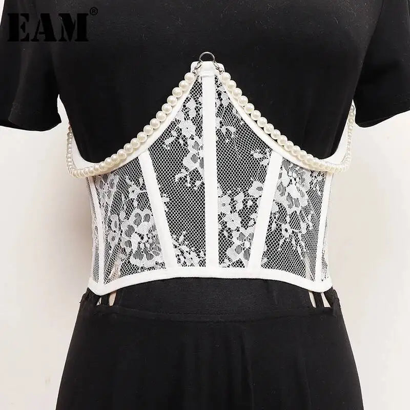 Pearl Lace Corset Black Belt-SimpleModerne