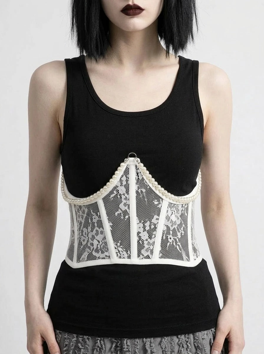 Pearl Lace Corset Black Belt-SimpleModerne