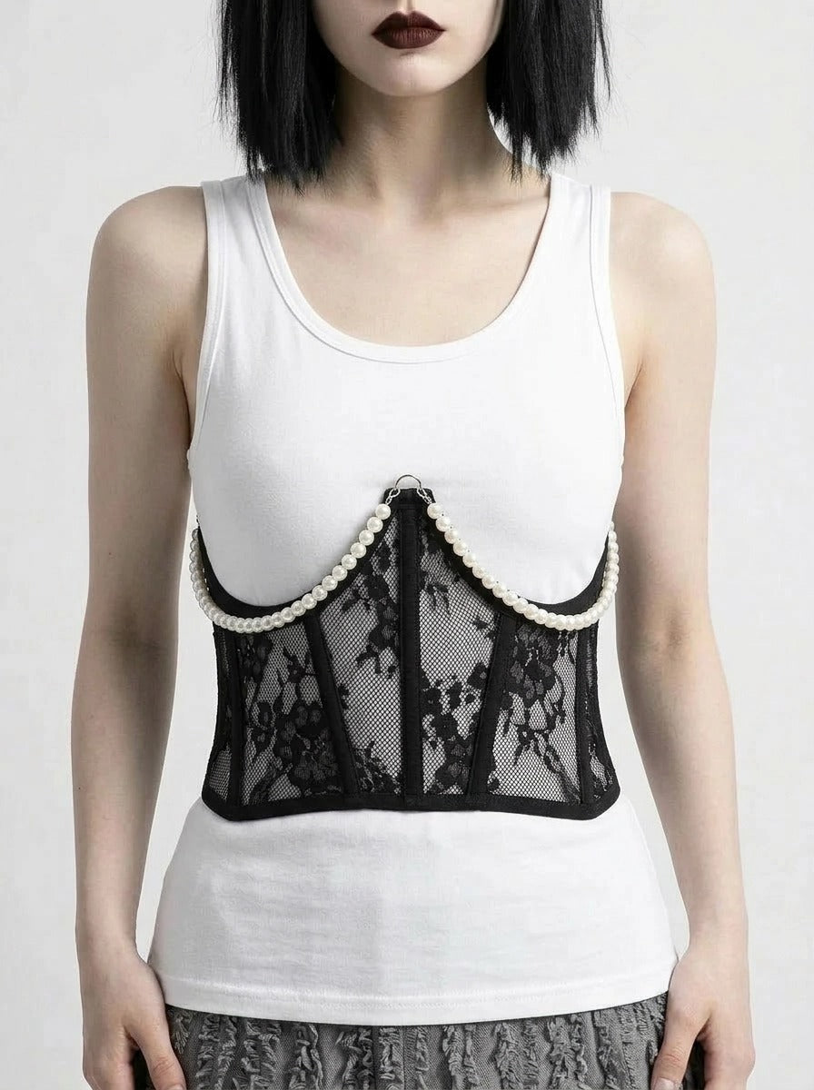 Pearl Lace Corset White Belt-SimpleModerne