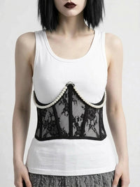 Pearl Lace Corset White Belt-SimpleModerne