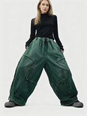 Vintage Washed Wide-Leg Denim — Forest Green