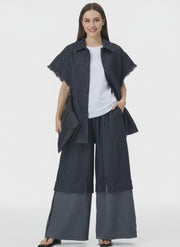 Oversized Frayed Sleeve Denim Shirt – Edgy Vintage Layer
