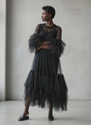 Sheer Tiered Tulle Overlay Dress