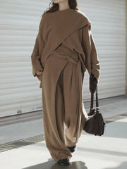 Soft Draped Wide-Leg Trousers – Khaki