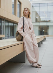 Industrial Wide-Leg Jumpsuit with Adjustable Waist — Blush Pink