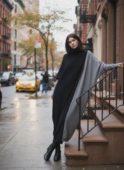 Oversized Knit Pullover Dress – Colorblock Black & Grey | Casual Minimal Goth