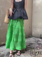 Pleated Pattern Green Skirt