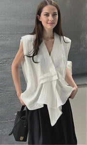 Jazzed-Up Texture Blouse – Asymmetrical Draped Statement Top