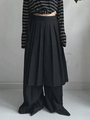 Pleated Overlay Wide-Leg Trousers