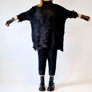 Casual Minimal Goth Maxi Pleated Shirt-SimpleModerne