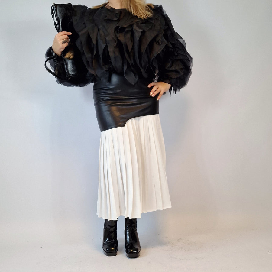 Jazz Up Chic Pleated Skirt with Eco Leather-SimpleModerne