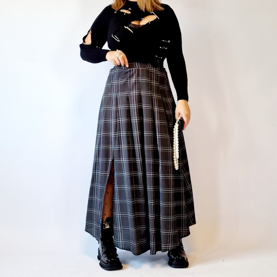 Casual Minimal Goth Black Tartan Skirt-SimpleModerne