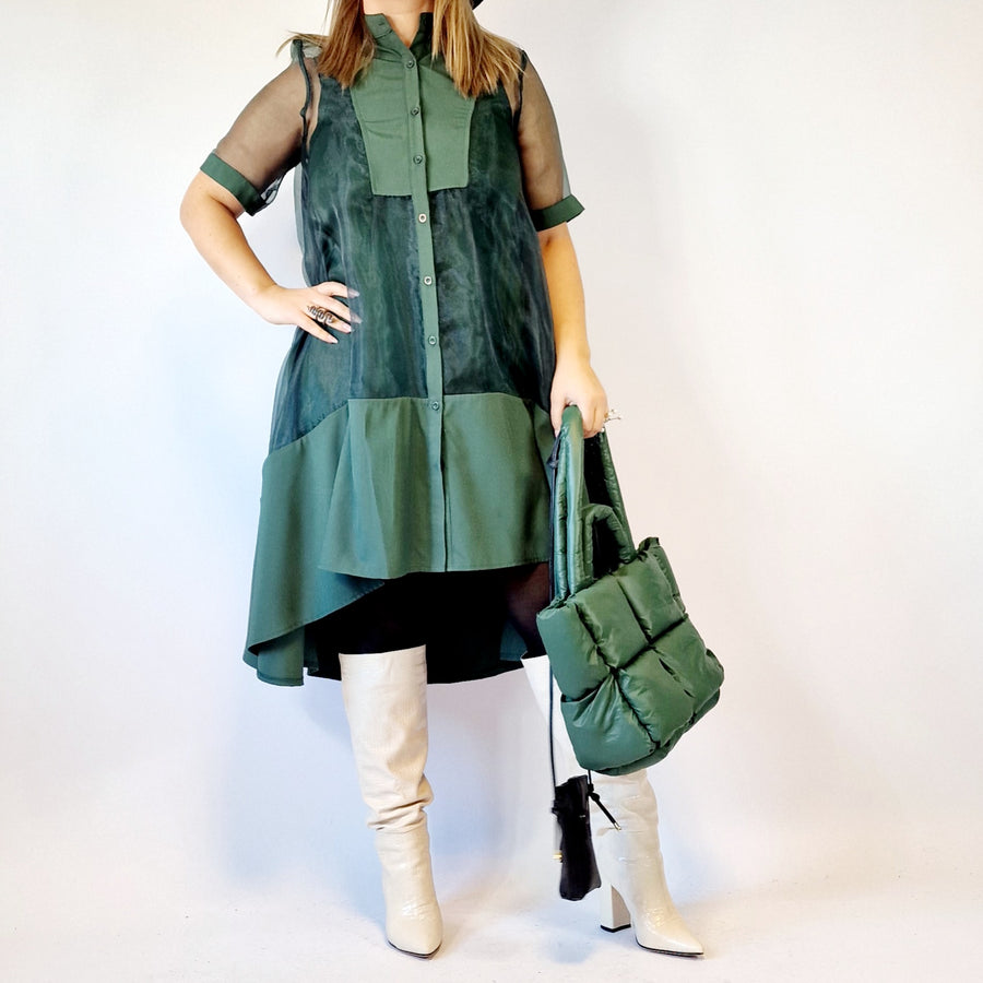 Jazz Up Trendy Green Dress -Shirt-SimpleModerne