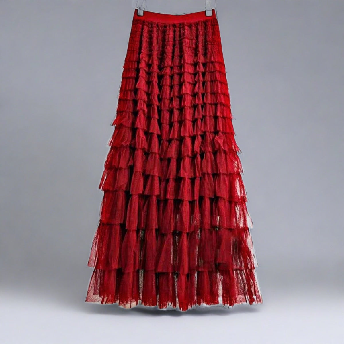 Casual Minimal Goth Maxi Tulle Ruffled Skirt-SimpleModerne
