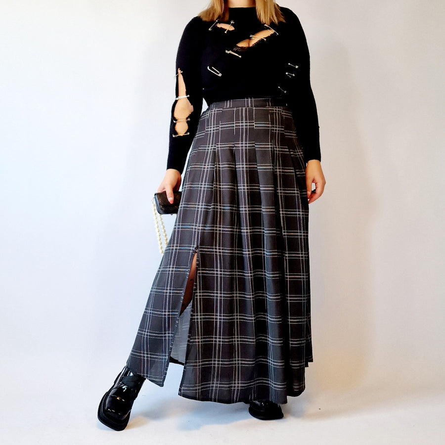 Casual Minimal Goth Black Tartan Skirt-SimpleModerne
