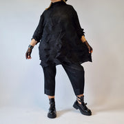 Casual Minimal Goth Maxi Pleated Shirt-SimpleModerne