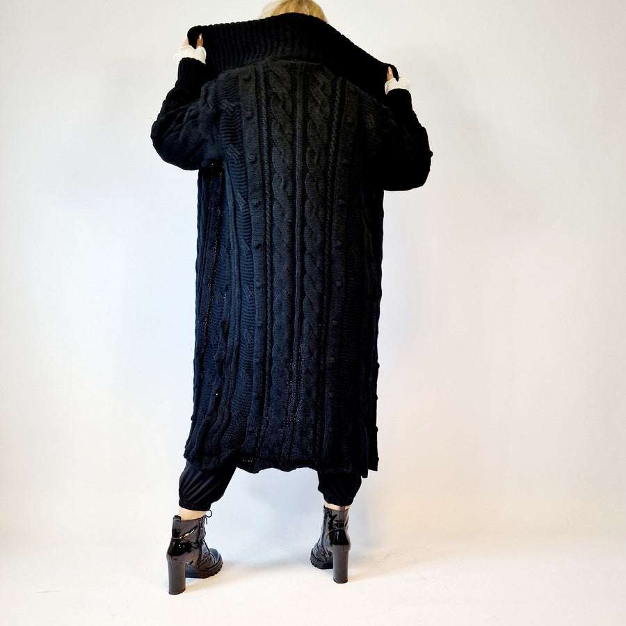Casual Minimal Goth Chunky Knitted Cardigan-SimpleModerne