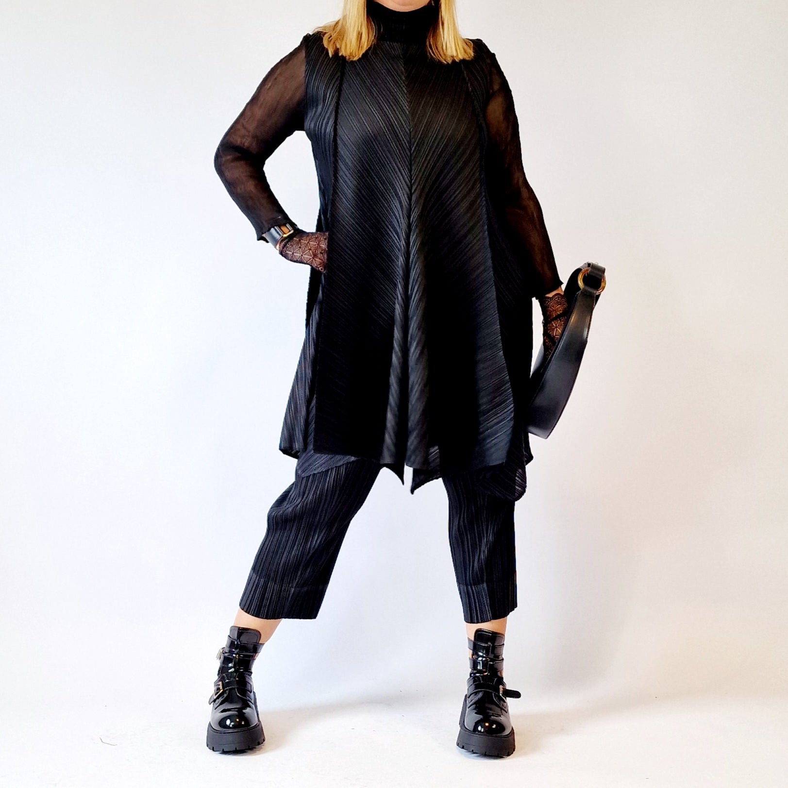 Casual Minimal Goth Pleated Design Oversized Fit Dress Shirt + Trouser Set-SimpleModerne