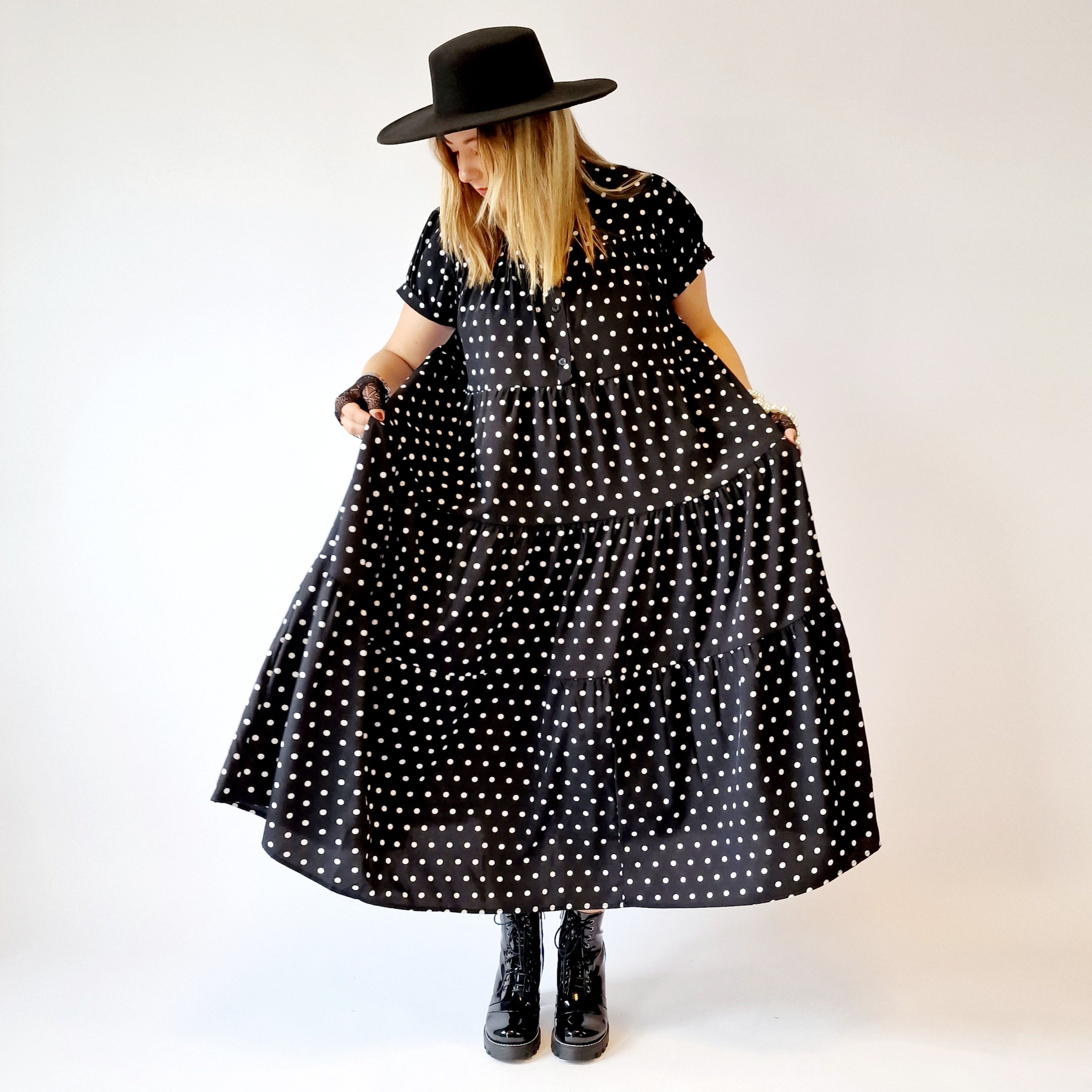 Miss Teacher Maxi Polka Dot Print Dress-SimpleModerne