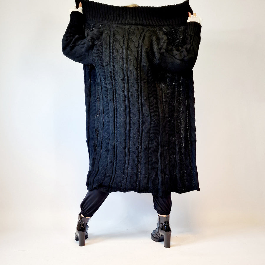 Casual Minimal Goth Chunky Knitted Cardigan-SimpleModerne