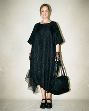 Urban Oversized Black Maxi Dress with Tulle Insert and 3D Textured Fabric