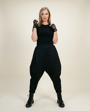 Street Style Black Harem Trousers with Relaxed Fit and Modern Edge