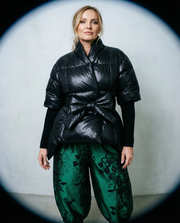 Lite Cotton Padded Jacket with Extra Long Sleeves - Black