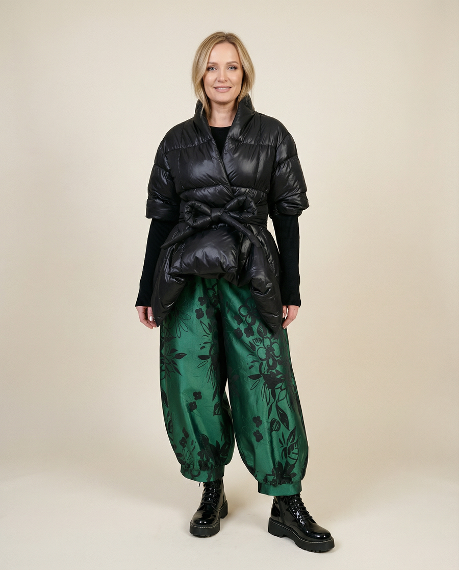 Lite Cotton Padded Jacket with Extra Long Sleeves - Black