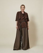 Draped Layered Split-Front Top – Relaxed Fit in Gray, Beige & Brown