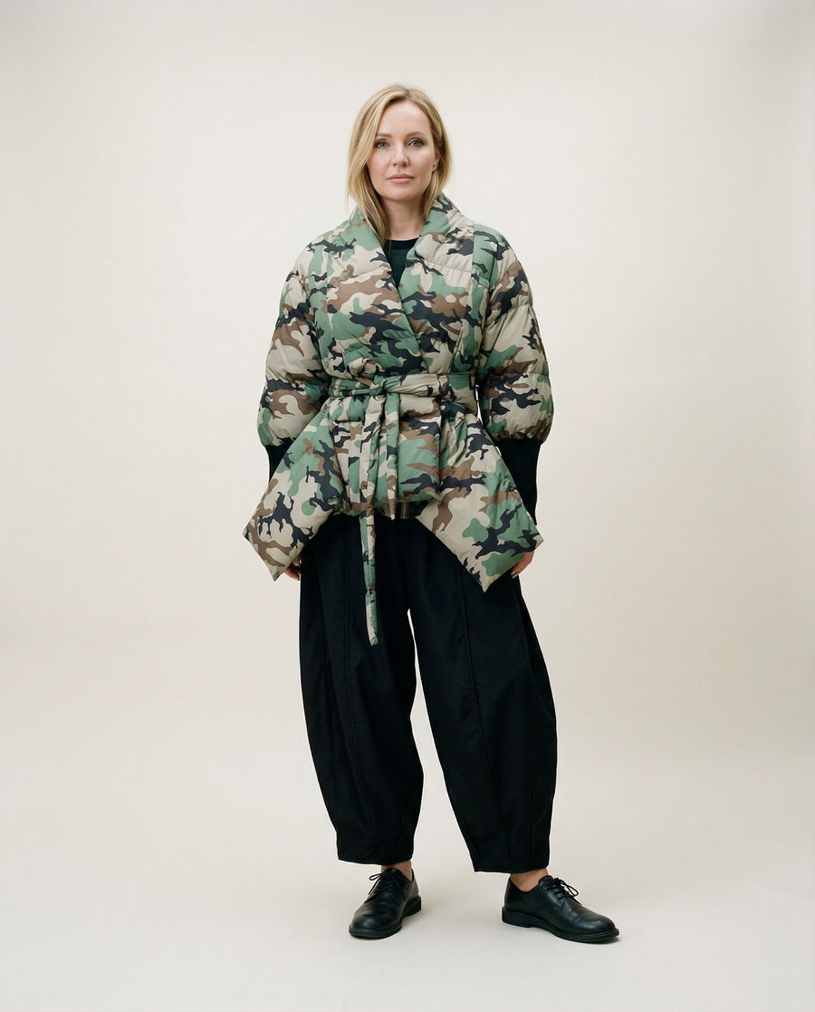 Lite Cotton Padded Jacket with Extra Long Sleeves - Camouflage